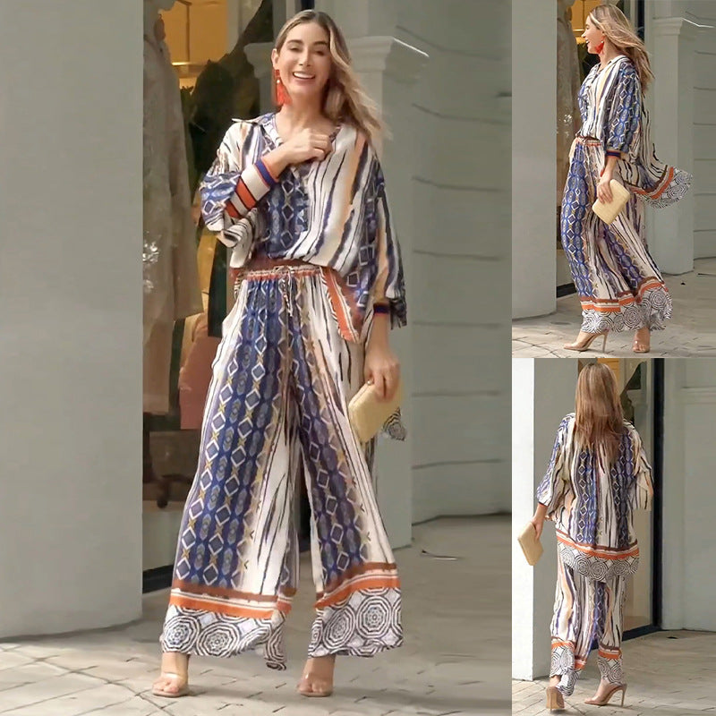 Autumn Printing Suit: Loose Long Shirt & Two Piece Pants ’s Clothing