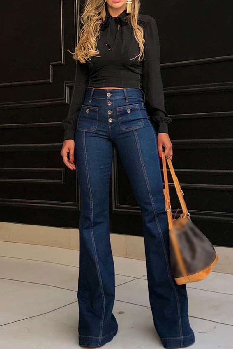Patchwork Buttons High Waist Skinny Denim Jeans