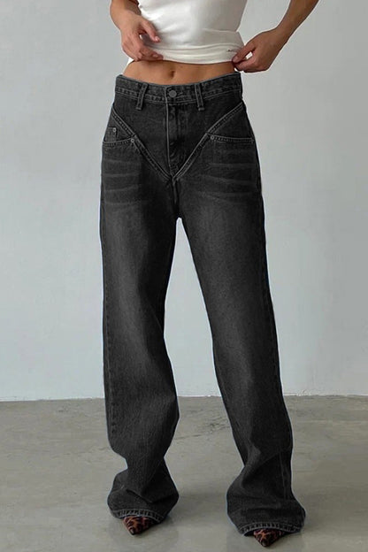 Patchwork High Waist Denim Jeans