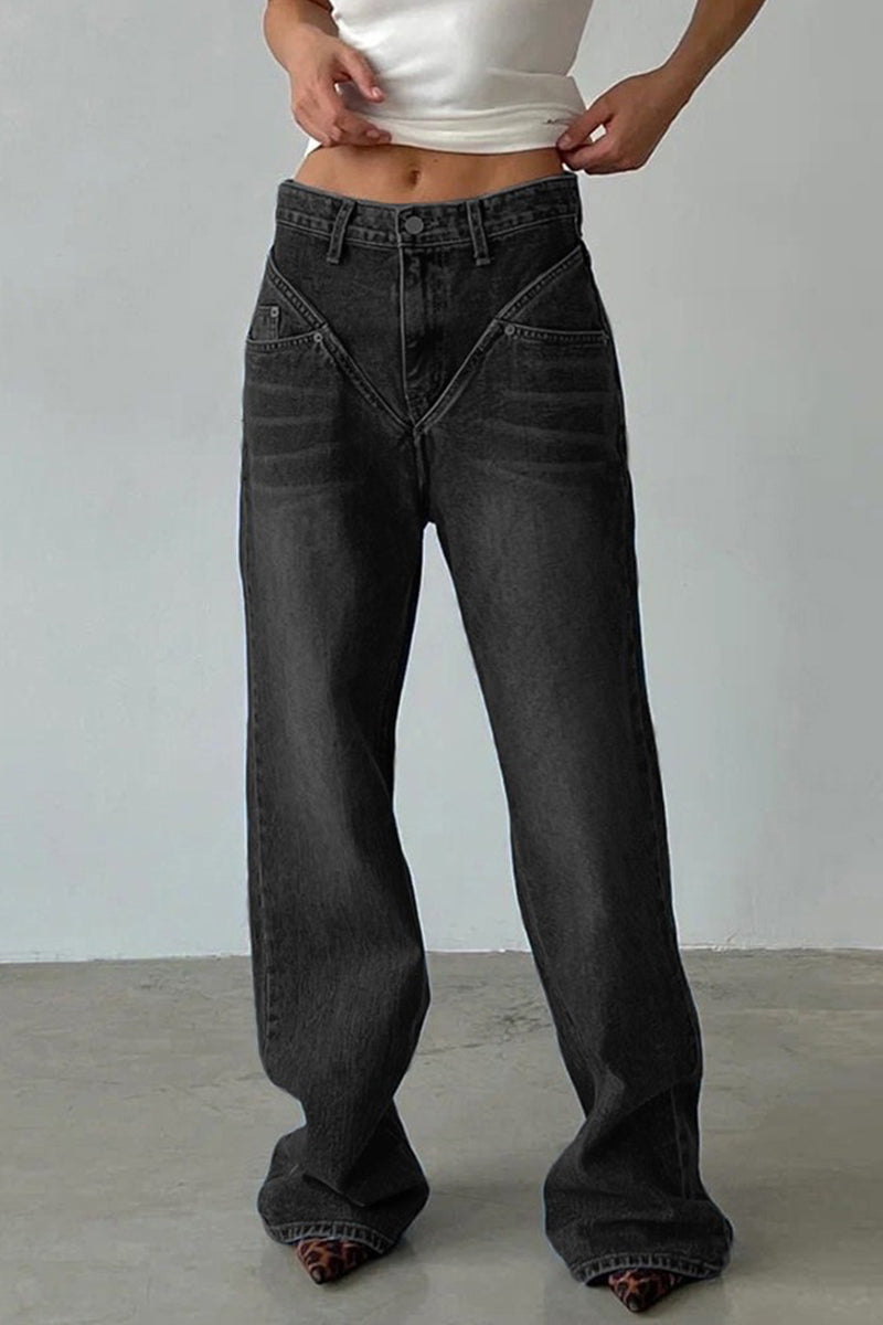 Patchwork High Waist Denim Jeans