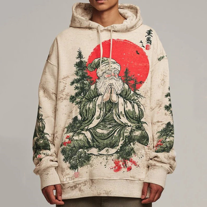 Comstylish Men's Retro Style Santa Claus Print Casual Hoodie