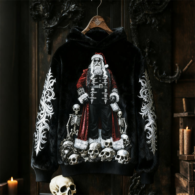 Comstylish Gothic Dark Christmas Black Metal Santa Cozy Plush Hoodie