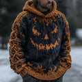 Men's Halloween Pumpkin Face Contrast Knit Hooded Sweater elevenforest