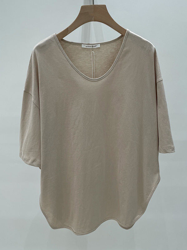 Loose Split-side Color V-neck T-shirts Tops
