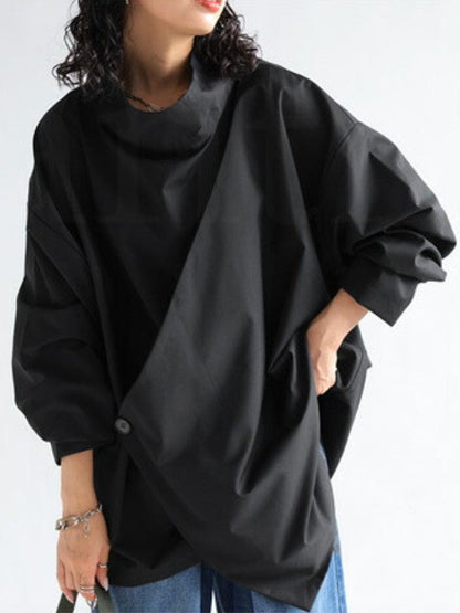 Long Sleeves Loose Color High Neck T-shirts Tops