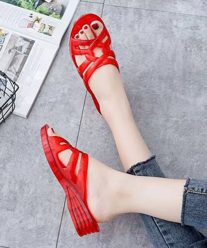 Blue Splicing Wedge Slide Sandals Hollow Out Peep Toe Ag1026