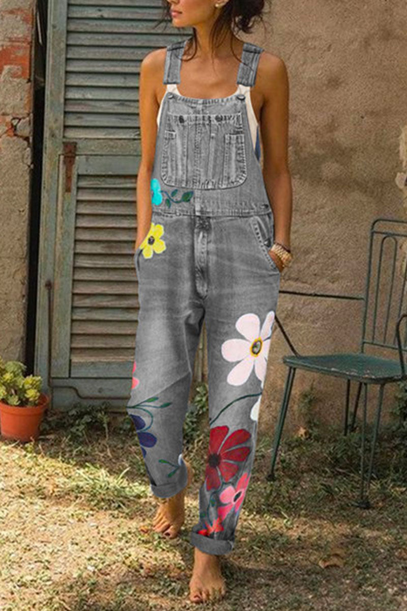 Street Print Patchwork Loose Denim(5 Colors)