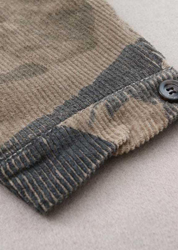 Grey Peter Pan Collar Print Corduroy Winter Coat