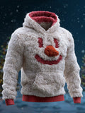 Comstylish Men's Christmas Snowman Face Cozy Plush Hoodie