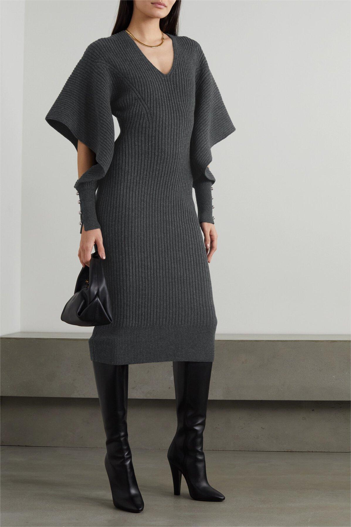Knit V-neck Midi Dress