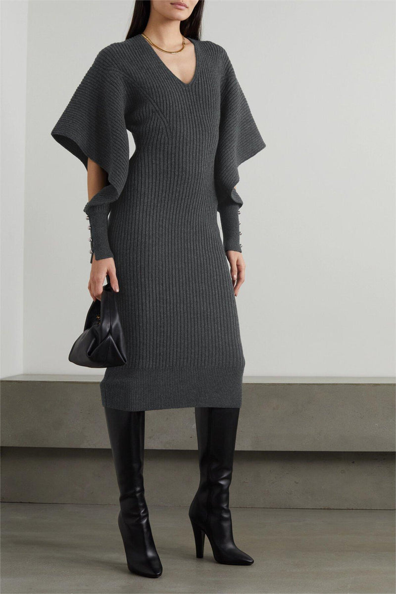Knit V-neck Midi Dress