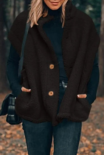 Black Sherpa Stand Collar Vest