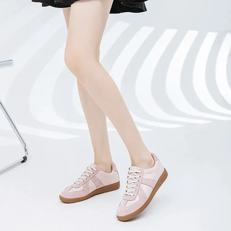Genuine Leather Silver Sneakers - Lace-up Athletic Flats