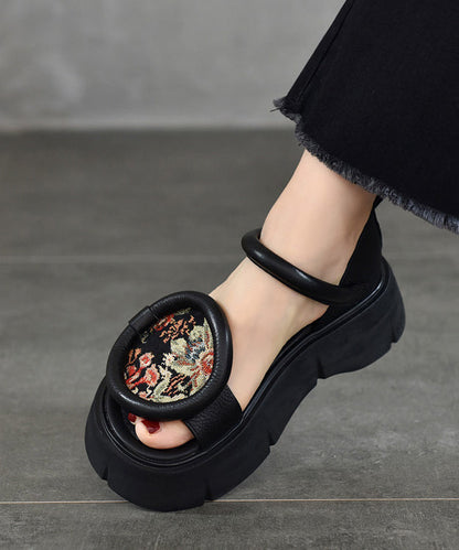 Retro Chocolate Platform Cowhide Leather Fitted Splicing Sandals Oi018