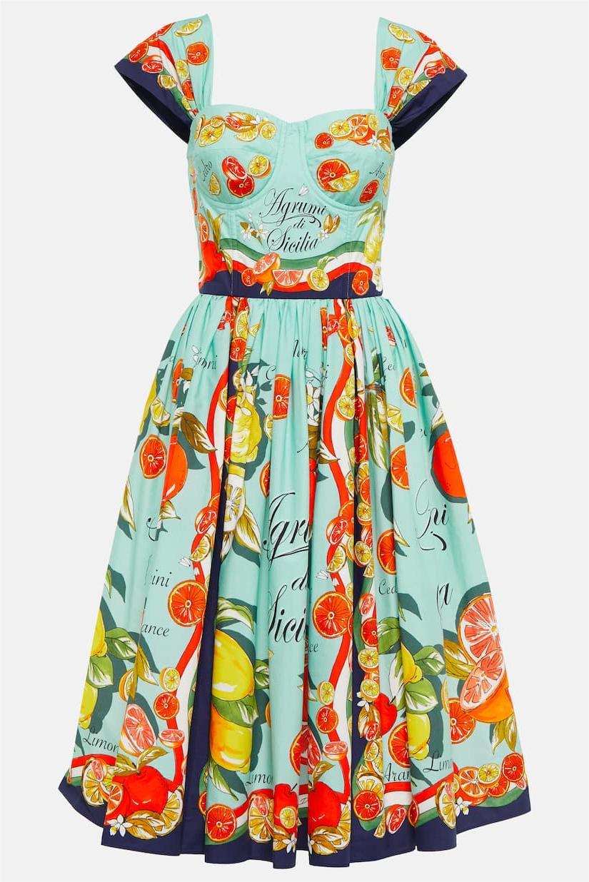 Printed Sleeveless Heart Collar Midi Dress