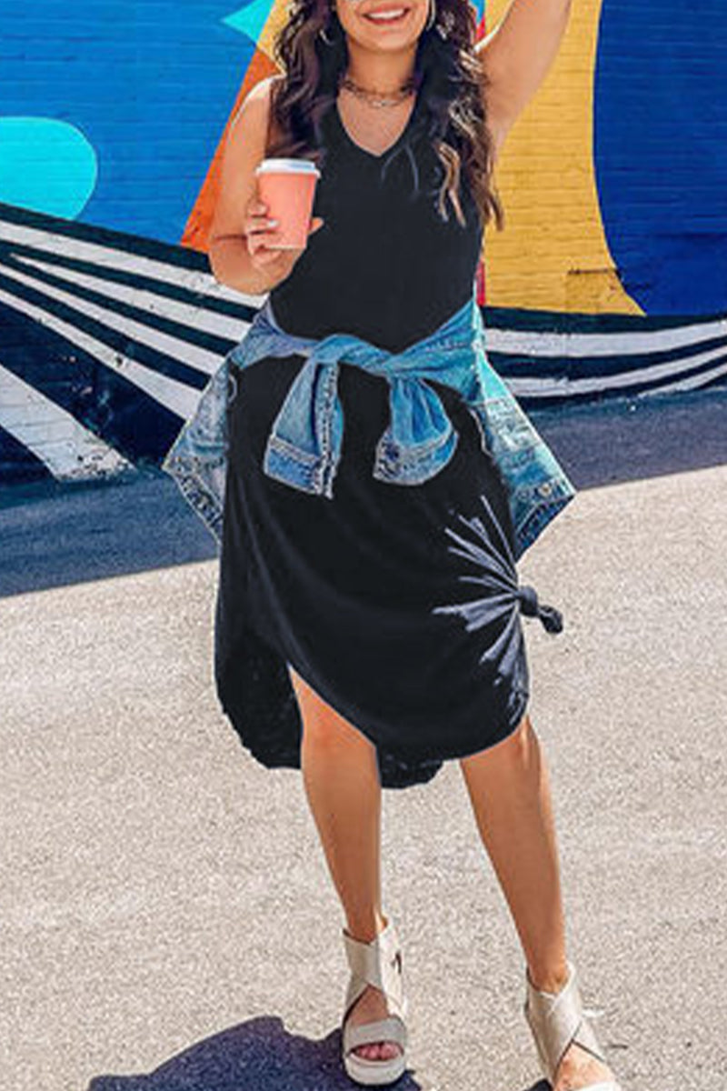 Daily Color V Neck Vest Dress Dresses