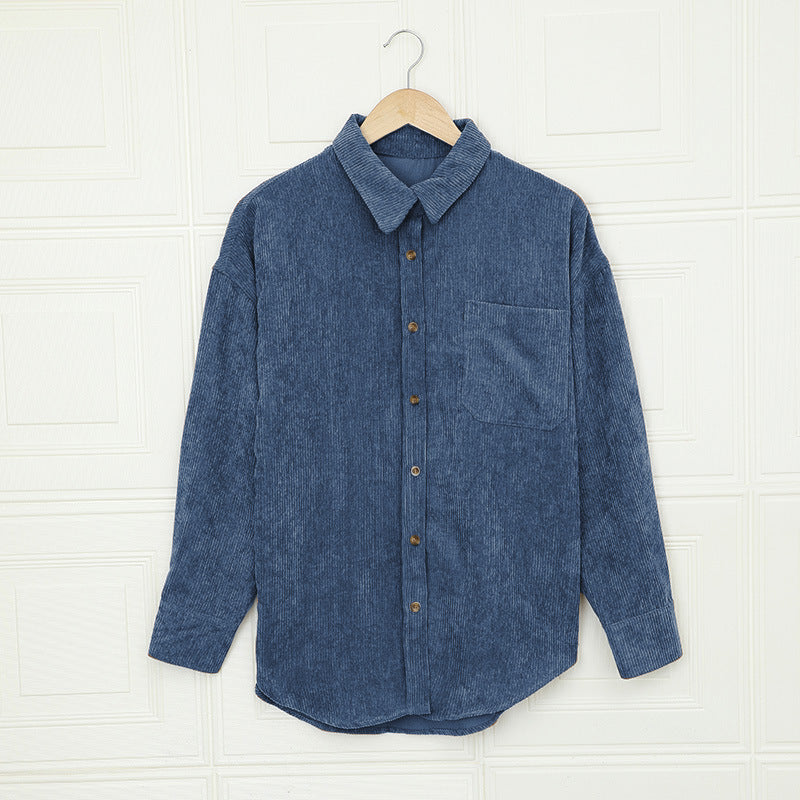 Color ’s Autumn Winter Corduroy Cardigan Shirt With Breasted Collar and Pocket