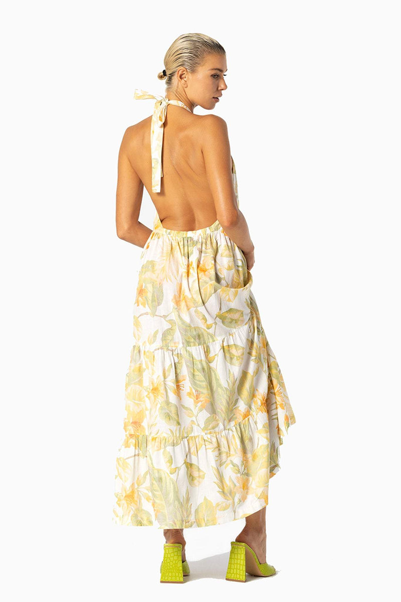 Ely Printed Sunflower Halterneck Backless Maxi Dress