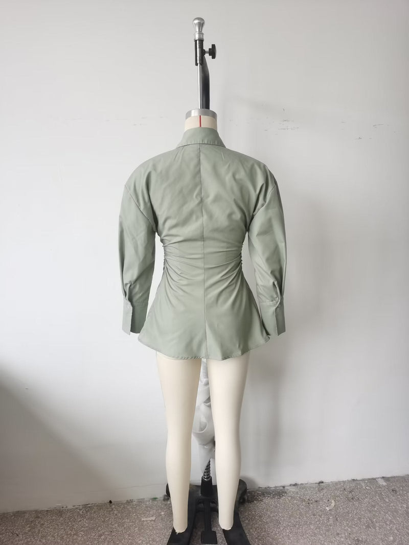 Niche Design Pinch Pleated Cardigan Blouse