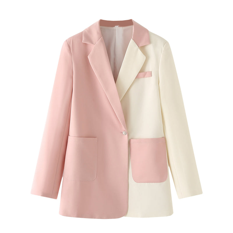 Clothing High Grade Contrast Color Blazer High Waist Straight Work Pant Suit