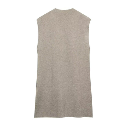 French Suit Sleeveless Round Neck Pullover Side Slit Sweater High Waist Pants