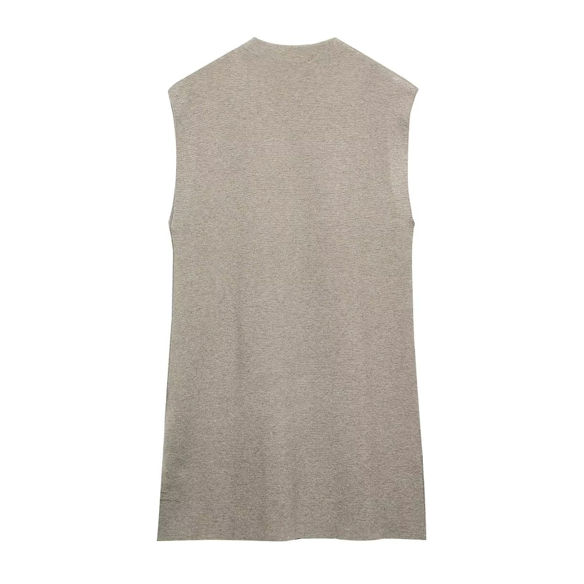 French Suit Sleeveless Round Neck Pullover Side Slit Sweater High Waist Pants