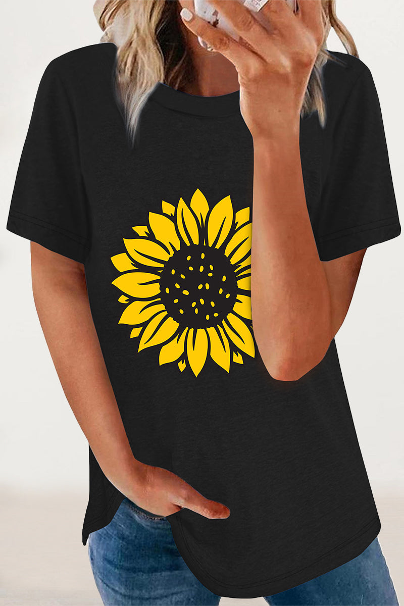 Print Flowers O Neck T-shirts