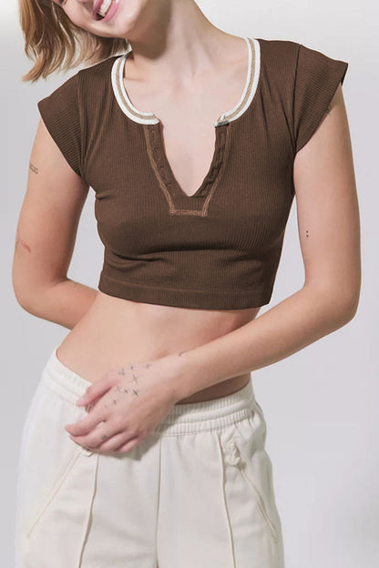 Street Patchwork U Neck T-shirts