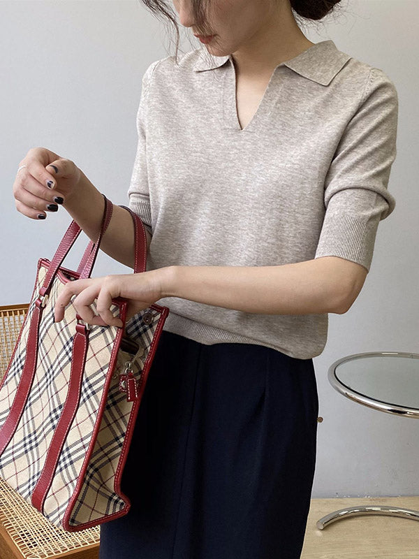 7 Colors Urban Color Half Sleeves Knitting Shirt Top