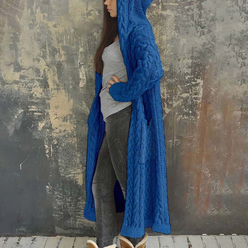 Women'S Solid Color Hooded Knitted Cardigan elevenforest