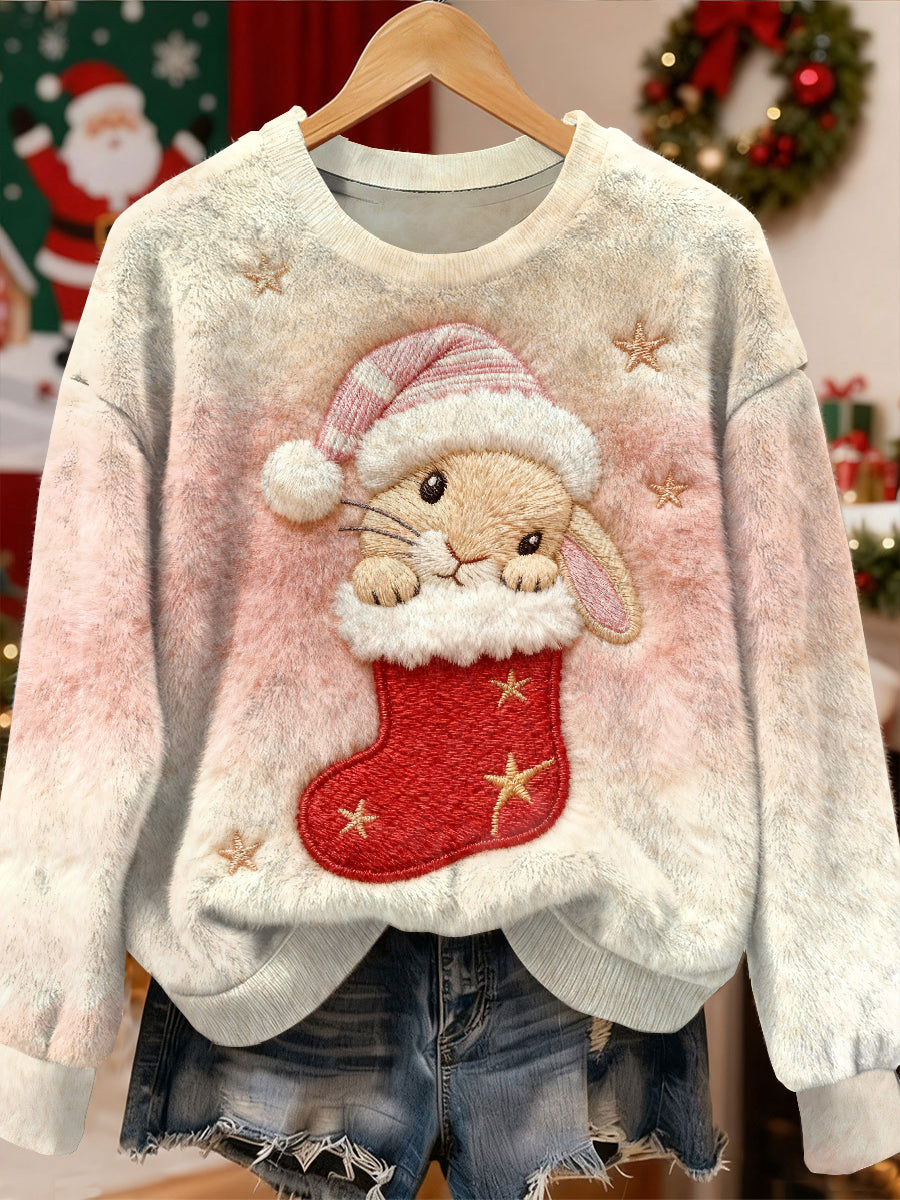 Gorgeous Christmas Rabbit Pattern Casual Long Sleeved Sweatshirt