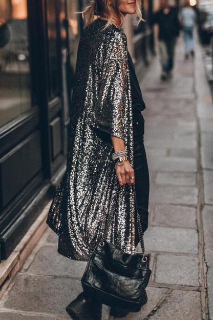 Street Sequins Sequined U Neck Outerwear