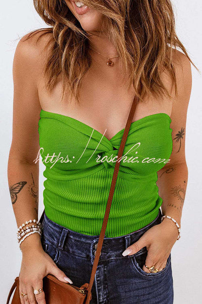 Tube Knit Ribbed Slim Backless Tank Top