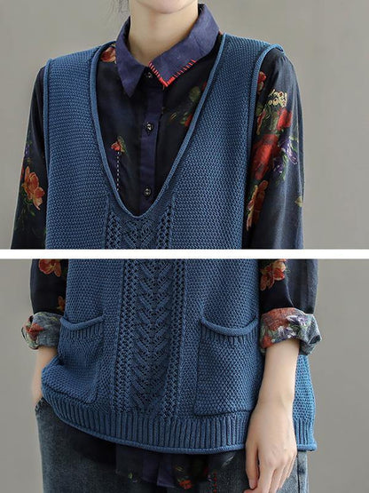 New Pocket Knitted Hollow Vest