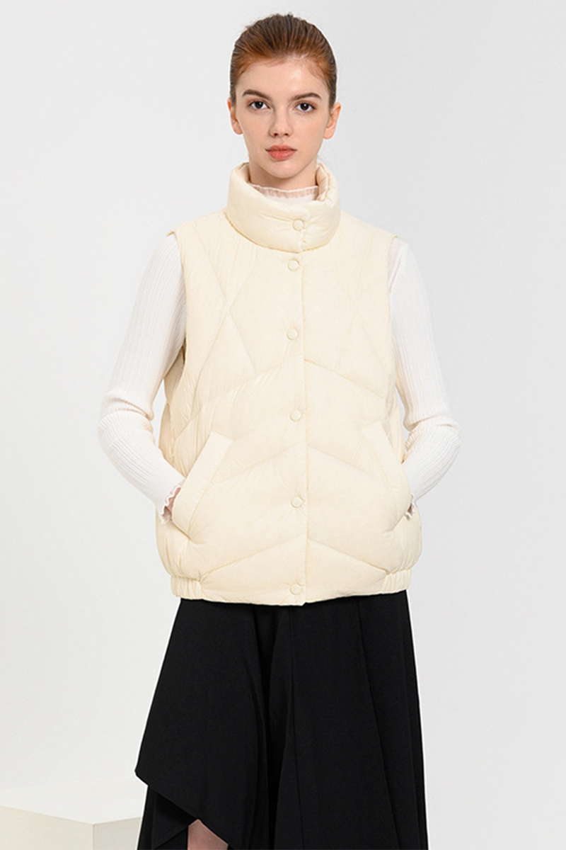 Daily Pocket Zipper White Duck Down Mandarin Collar Waistcoats(down Content 86%~90%)(3 Colors)