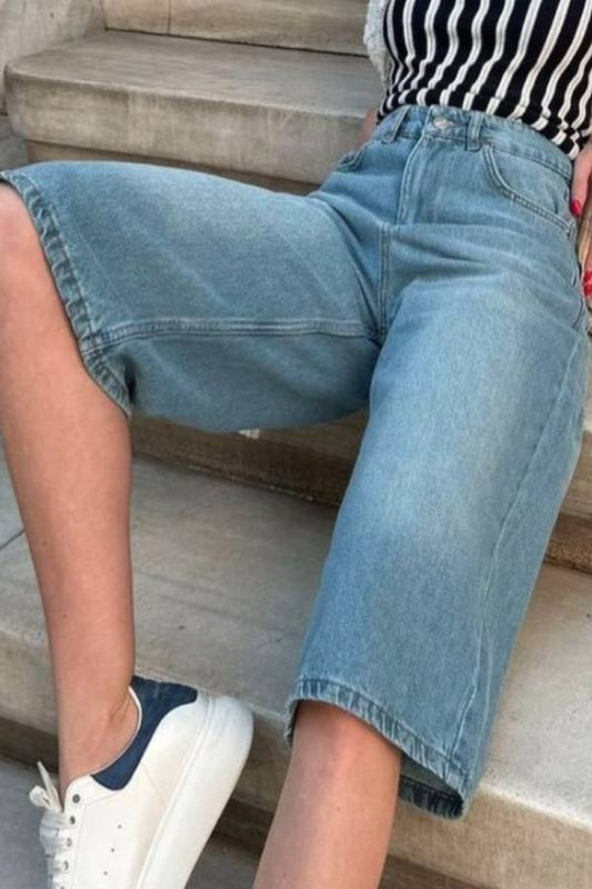 High Waist Denim Shorts With Pockets
