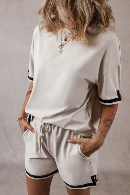 Apricot Color Block Tee and Shorts Set