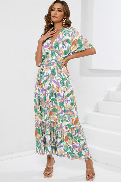 V-neck Short Sleeve Maxi Dress