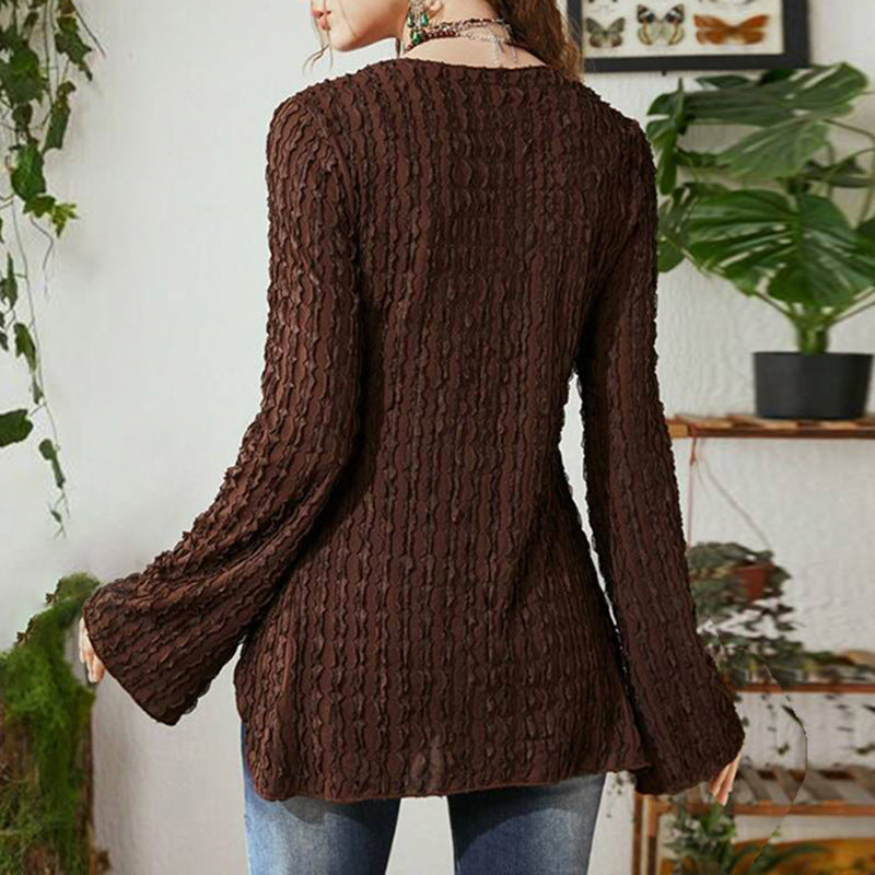 Retro Texture Butterfly Tied Top – Irregular Asymmetric V Neck Cardigan