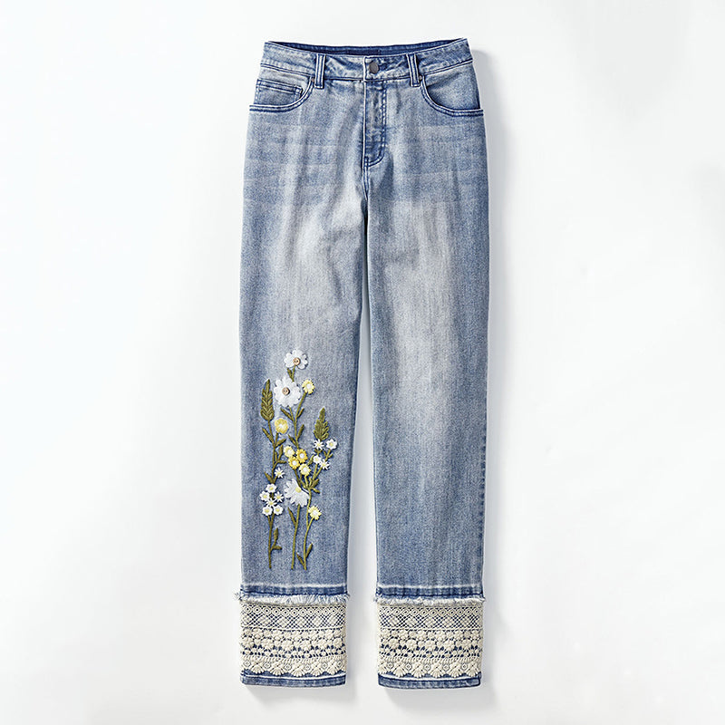 Comstylish Floral Embroidered Lace Patchwork Art Inspiration Design Jeans