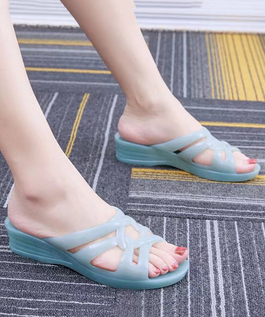 Blue Splicing Wedge Slide Sandals Hollow Out Peep Toe Ag1026