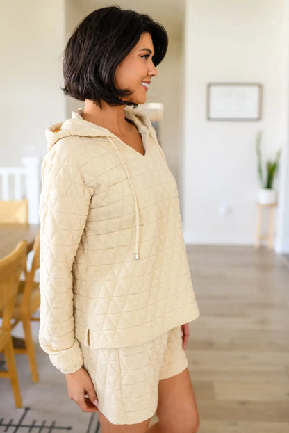 Cozy Beige Quilted Hoodie Shorts Set
