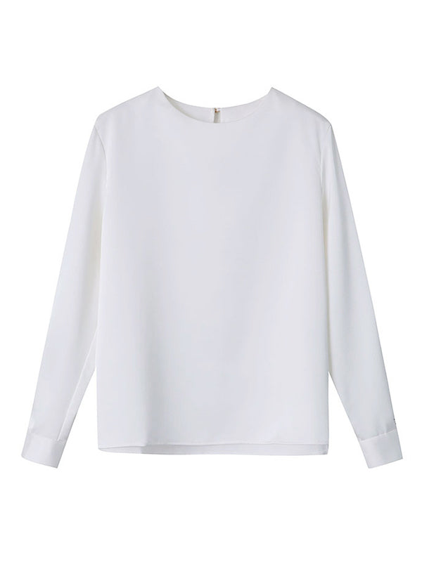 Long Sleeves Loose Color Round-neck Blouses&shirts Tops