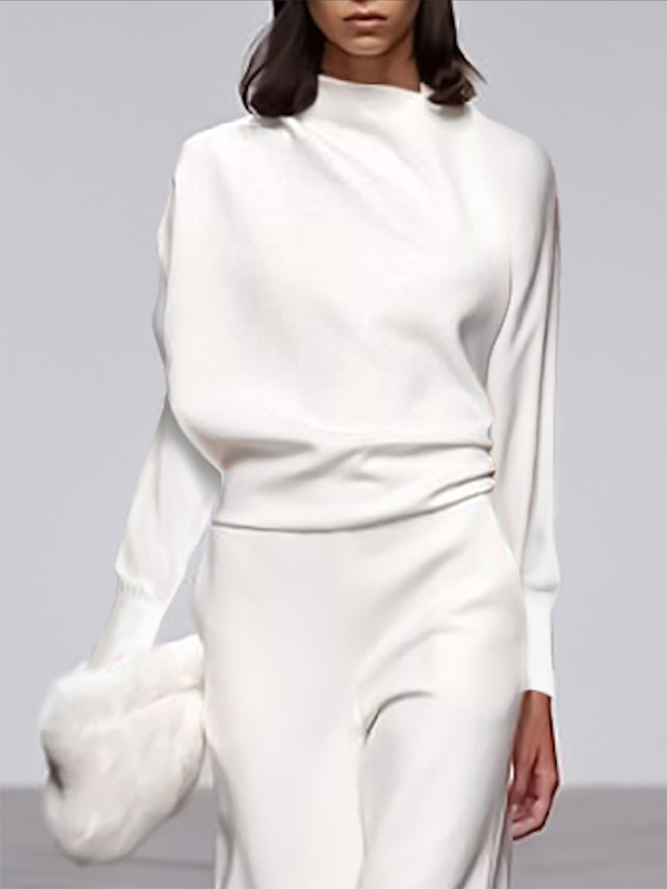 Long Sleeves Loose Color Stand Collar T-shirts Tops