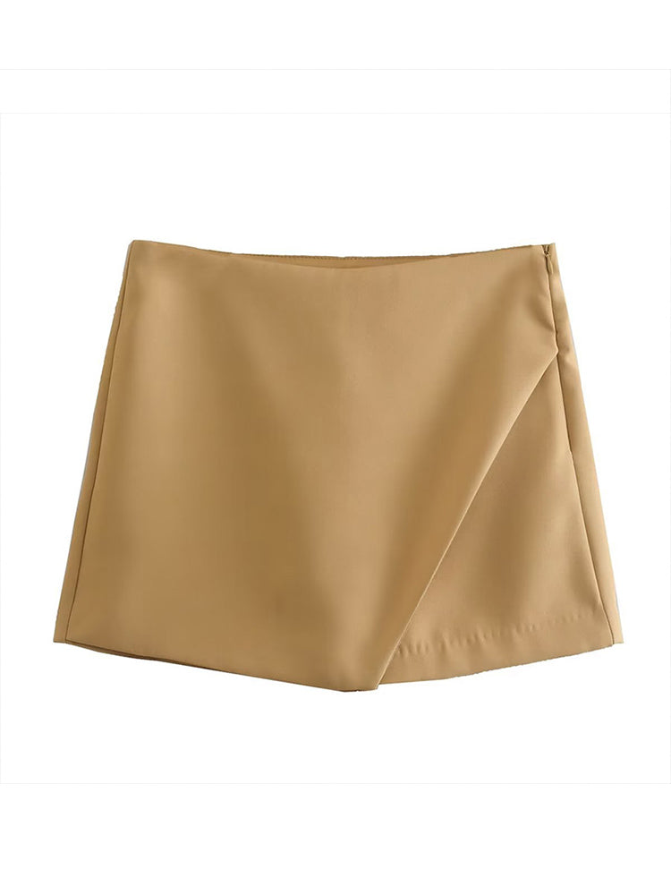 New Candy Color Asymmetrical Shorts Skirts Lady Zipper Fly Pockets Hot Shorts Pantalone