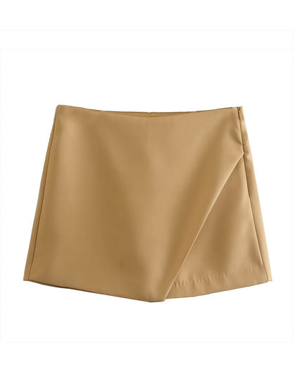 New Candy Color Asymmetrical Shorts Skirts Lady Zipper Fly Pockets Hot Shorts Pantalone