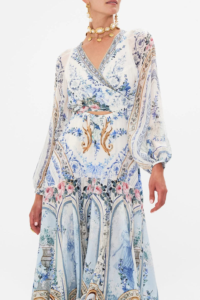 V-neck Lantern Sleeve Midi Dress