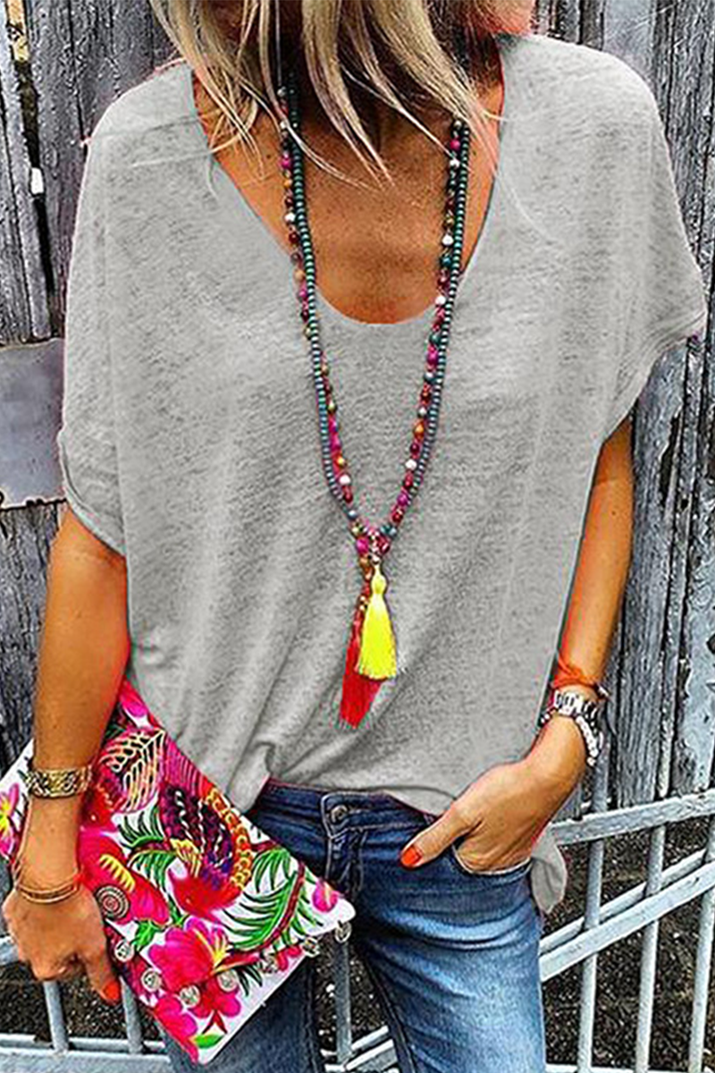 Patchwork V Neck T-shirts(6 Colors)