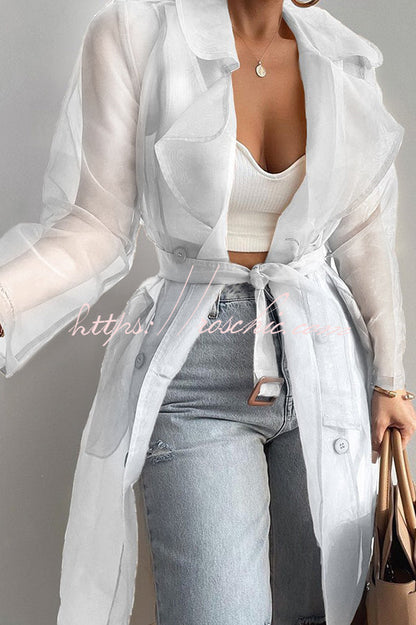 Color Patchwork Button Belt Pocket Long Sleeve Coat