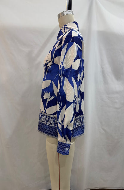 Spring Print Loose Collared Long Sleeves Shirt – Flower Pattern Blouse